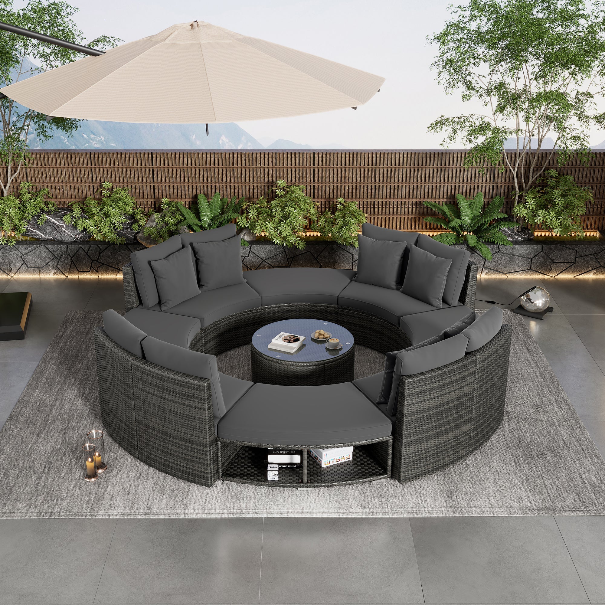 9-Piece Luxury Outdoor Patio Furniture Set - Circular Sofa