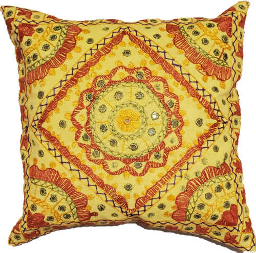 Indian Mirror Work Chandrama Cushion Cover – Unique Home Accent