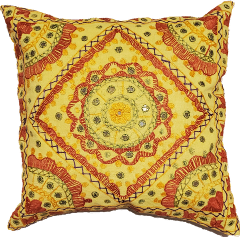 Indian Mirror Work Chandrama Cushion Cover – Unique Home Accent