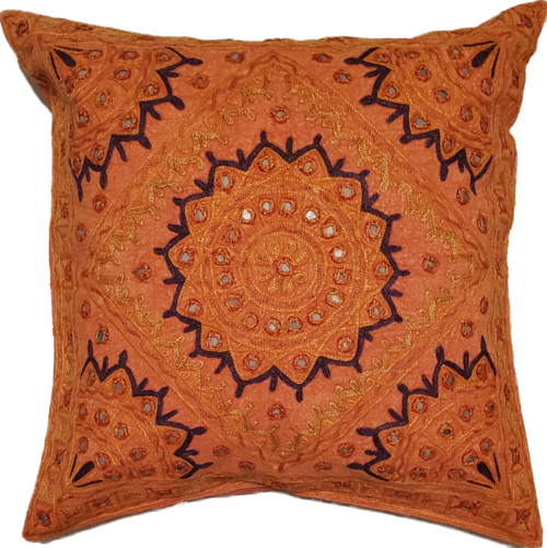 Indian Mirror Work Chandrama Cushion Cover – Unique Home Accent