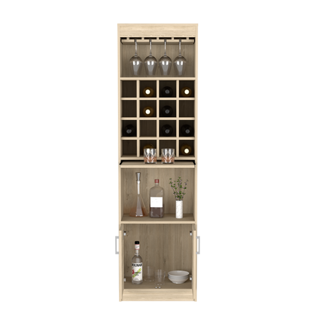 Bar Cabinet Atanasio, Rack, 16 Wine Cubbies, Light Pine Finish