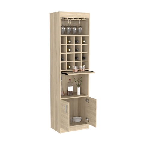 Bar Cabinet Atanasio, Rack, 16 Wine Cubbies, Light Pine Finish