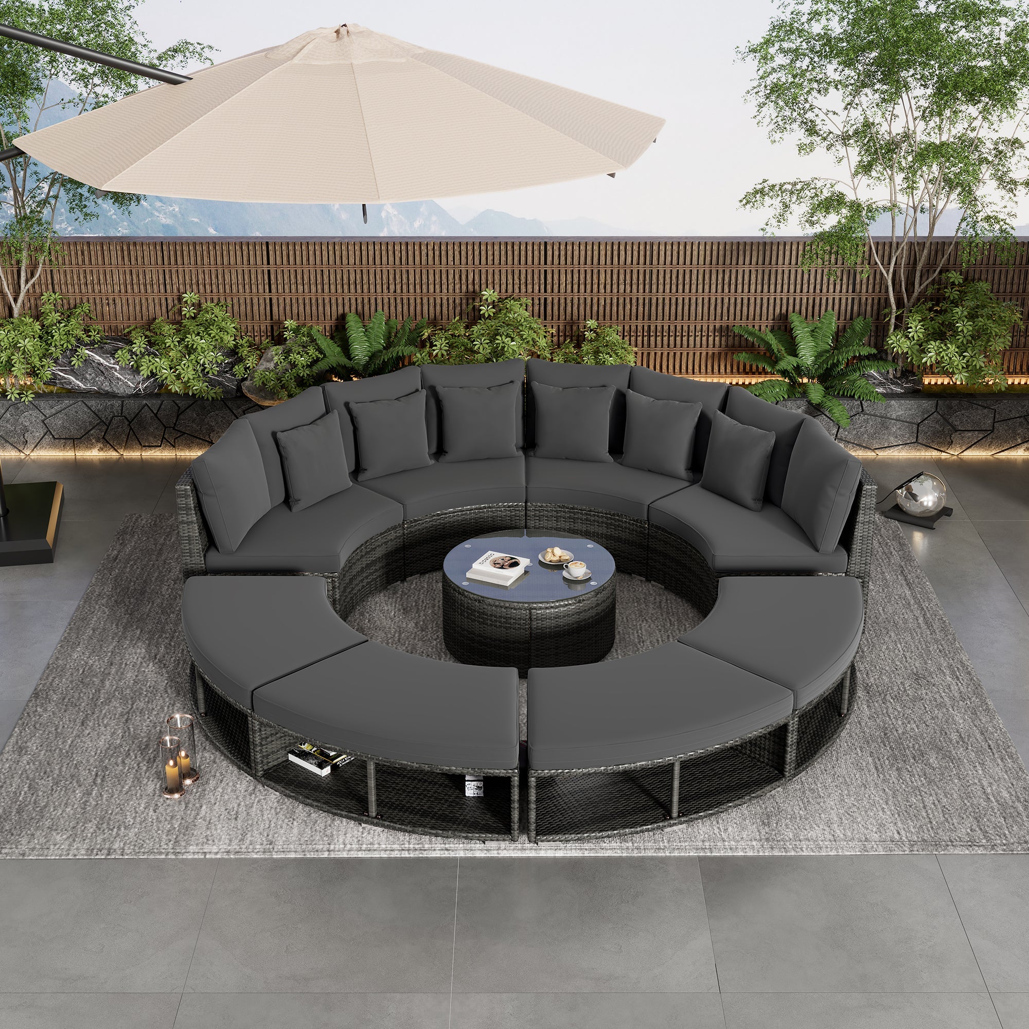 9-Piece Luxury Outdoor Patio Furniture Set - Circular Sofa