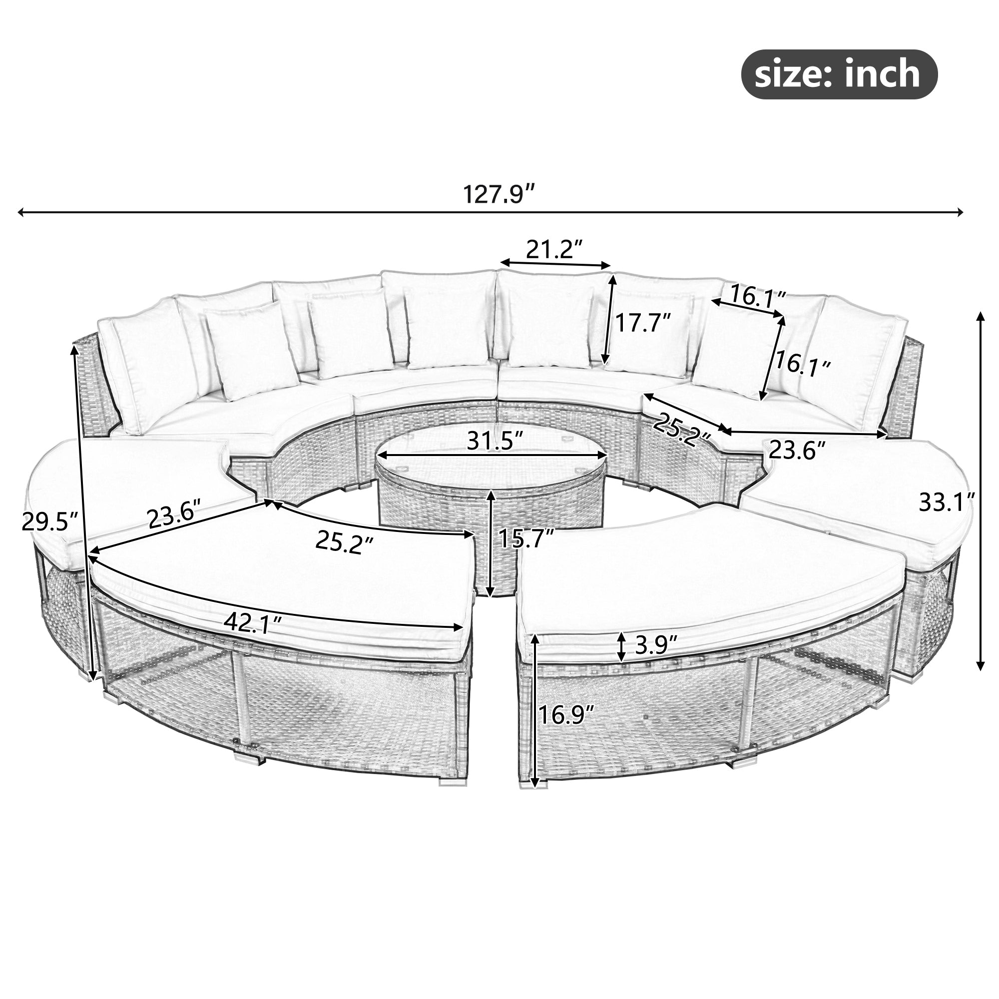 9-Piece Luxury Outdoor Patio Furniture Set - Circular Sofa