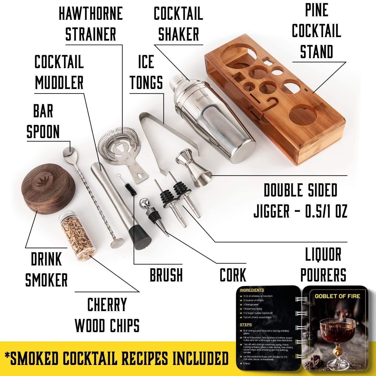 Bartender Kit with Whiskey Smoker - 13-Piece Bar Set