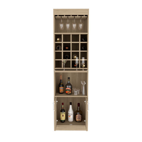 Bar Cabinet Atanasio, Rack, 16 Wine Cubbies, Light Pine Finish