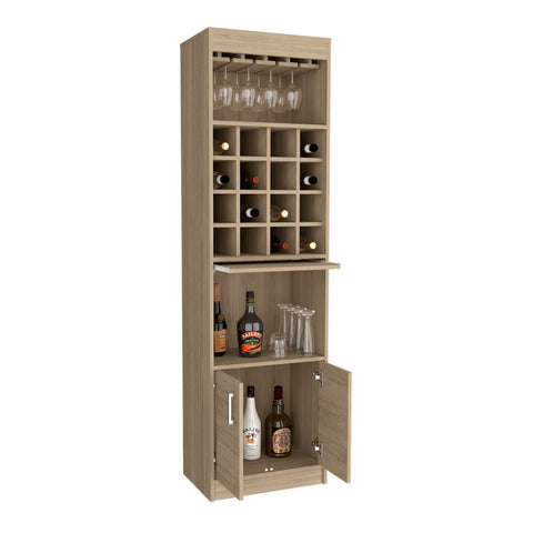 Bar Cabinet Atanasio, Rack, 16 Wine Cubbies, Light Pine Finish