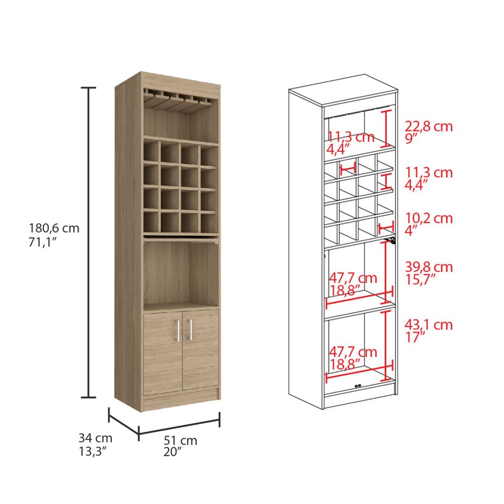 Bar Cabinet Atanasio, Rack, 16 Wine Cubbies, Light Pine Finish