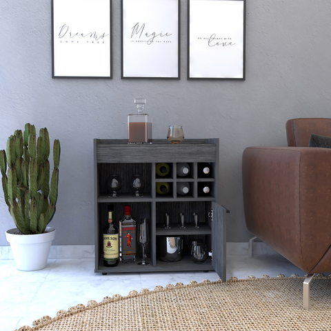 Bar Cabinet Dext, Two Concealed Shelves, Six Wine Cubbies, Light Gray