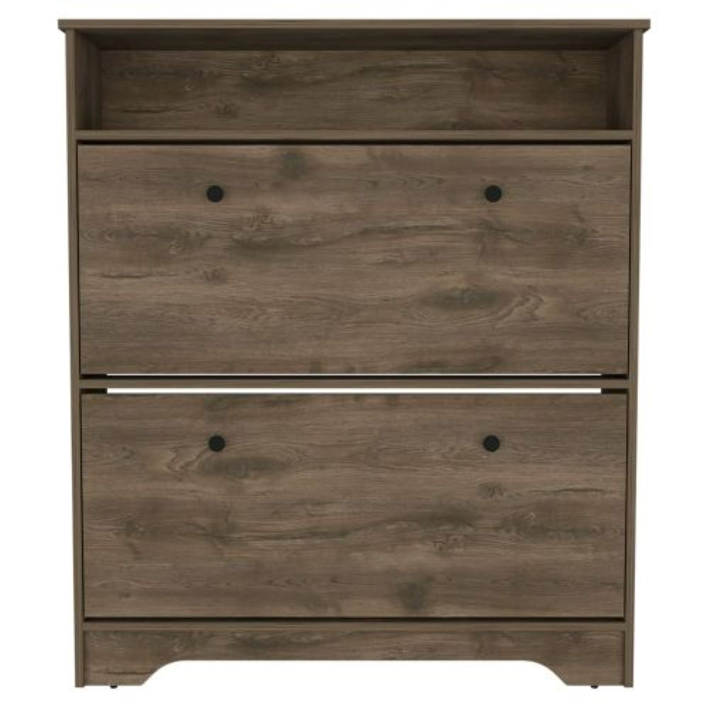 Shoe Rack Dublin, One Open Shelf, Two Extendable Cabinets, Dark Brown