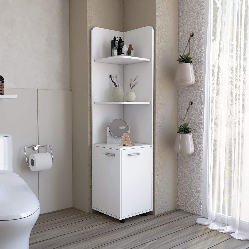 Freestanding Cabinet Kairatu with One Drawer – Sleek White Finish