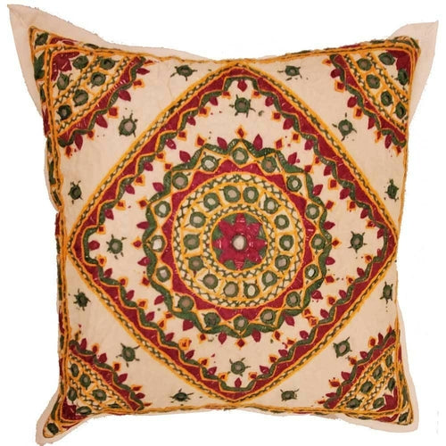 Indian Mirror Work Chandrama Cushion Cover – Unique Home Accent