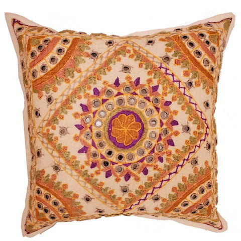 Indian Mirror Work Chandrama Cushion Cover – Unique Home Accent