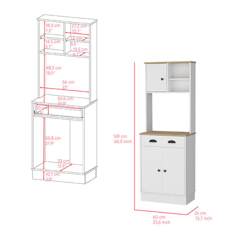 Microwave Storage Stand with 3-Doors and Drawer Arlington, White