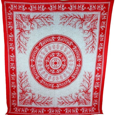 Red Tigers & Elephants Majestic Beasts Tapestry