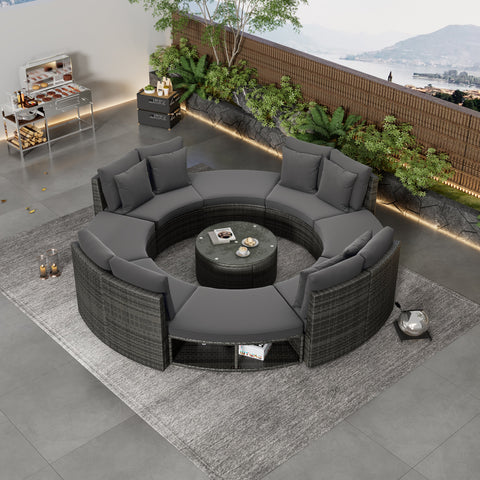 9-Piece Luxury Outdoor Patio Furniture Set - Circular Sofa