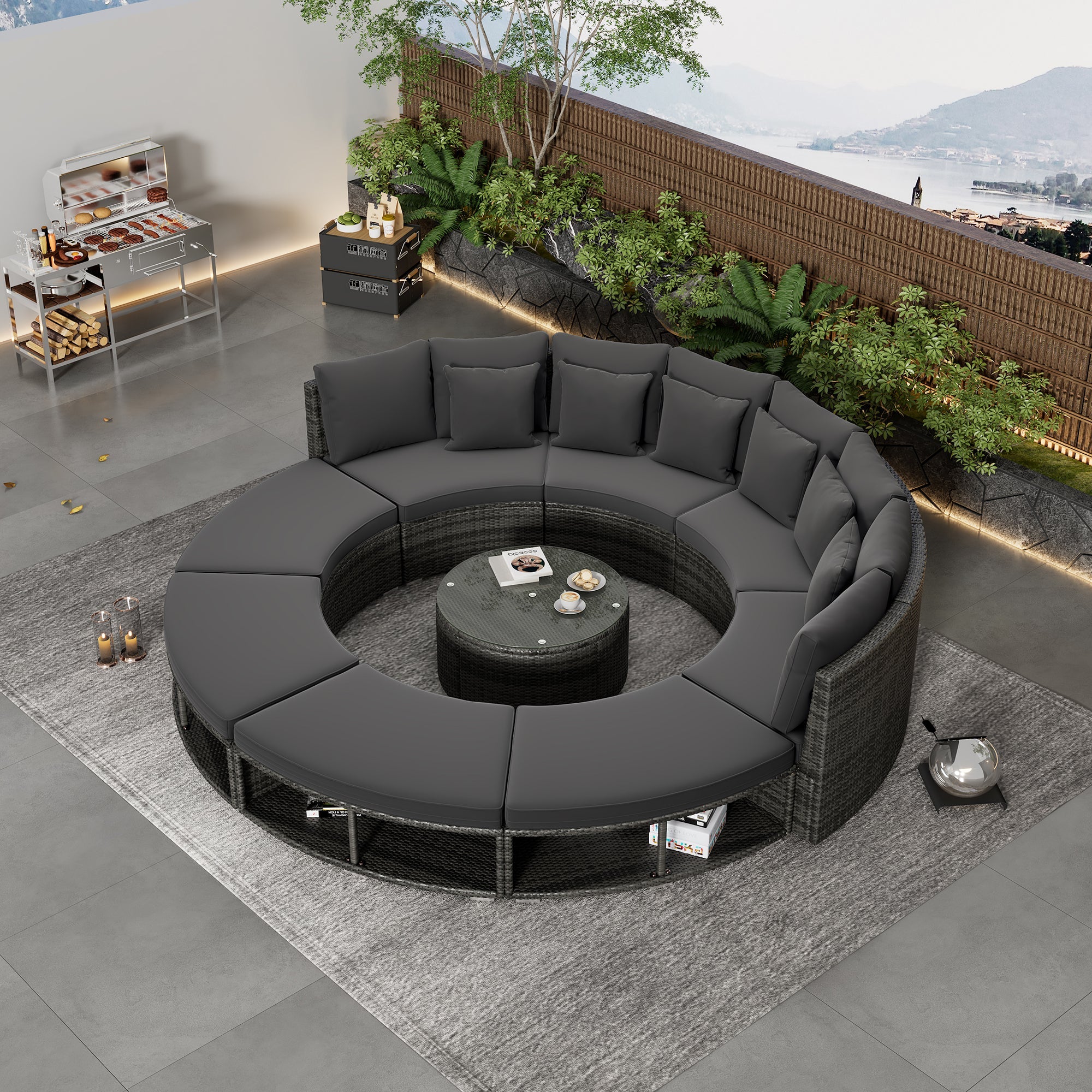 9-Piece Luxury Outdoor Patio Furniture Set - Circular Sofa