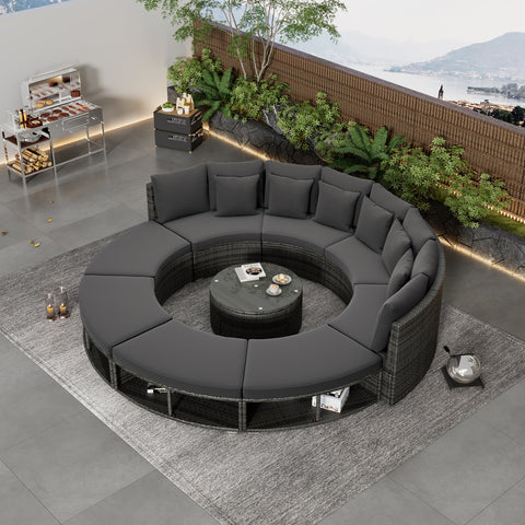 9-Piece Luxury Outdoor Patio Furniture Set - Circular Sofa