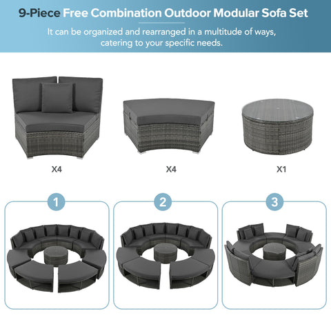 9-Piece Luxury Outdoor Patio Furniture Set - Circular Sofa